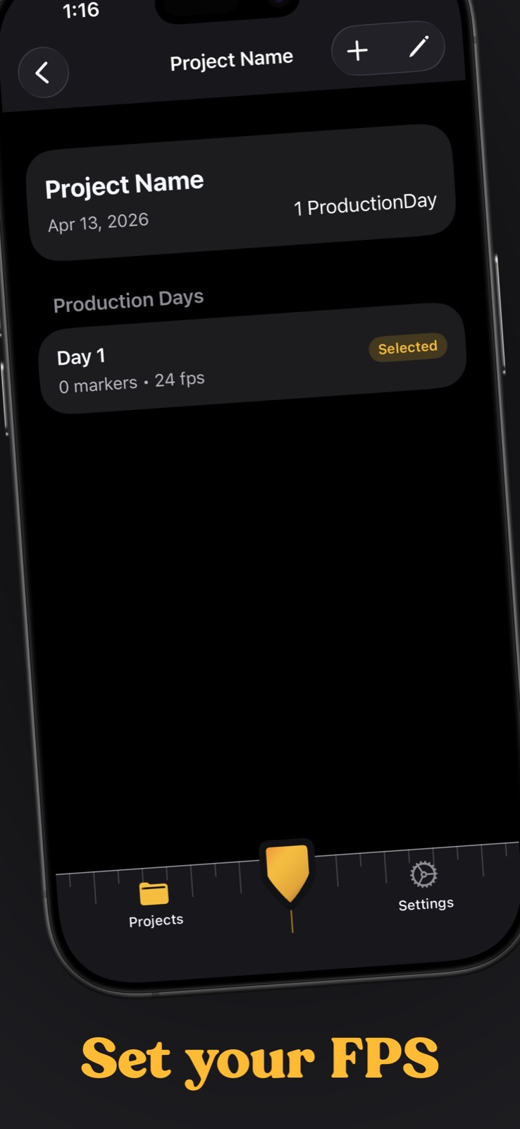 Meta Note project and frame rate controls.